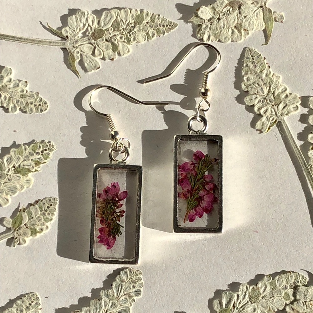 ‘Heather’ Flower Rectangle Earrings